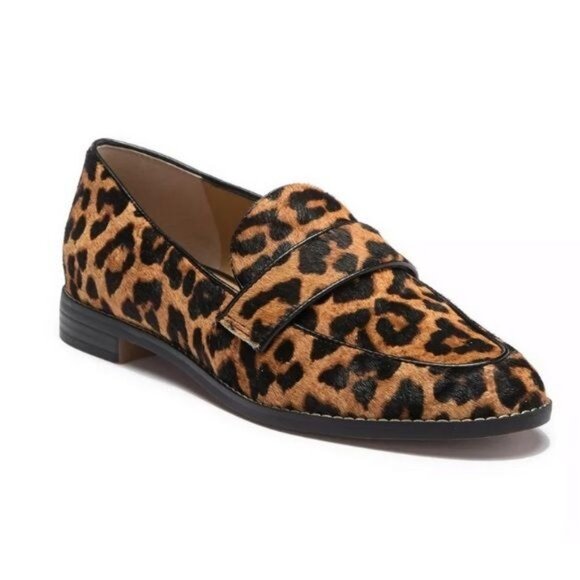 Franco Sarto Hudley 3 Camel Hair Slip-On Loafers Moccasins Leopard Animal Print - Picture 1 of 7